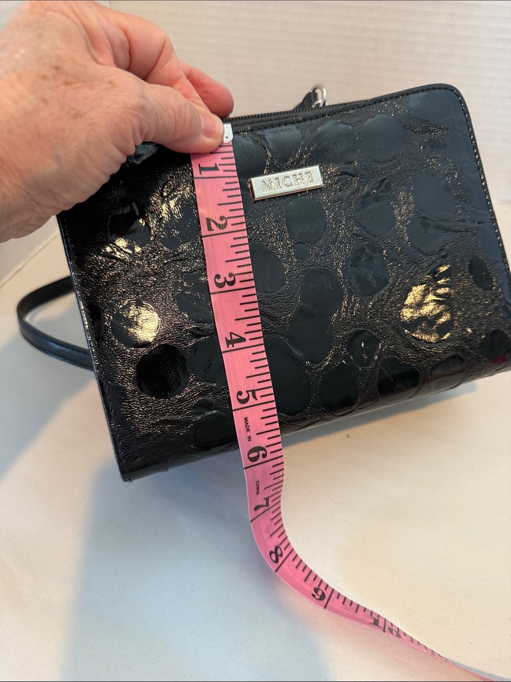 Miche Black Patent Crossbody Bag with Silver Hardware - Picture 8 of 9